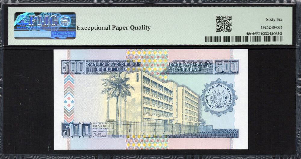 Burundi -  500 Francs 2013 - Pick # 45c - PMG 66 EPQ