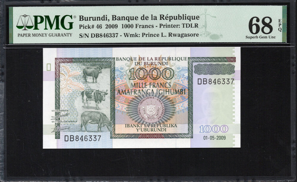 Burundi -  1000 Francs 2009 - Pick # 46 - PMG 68 EPQ