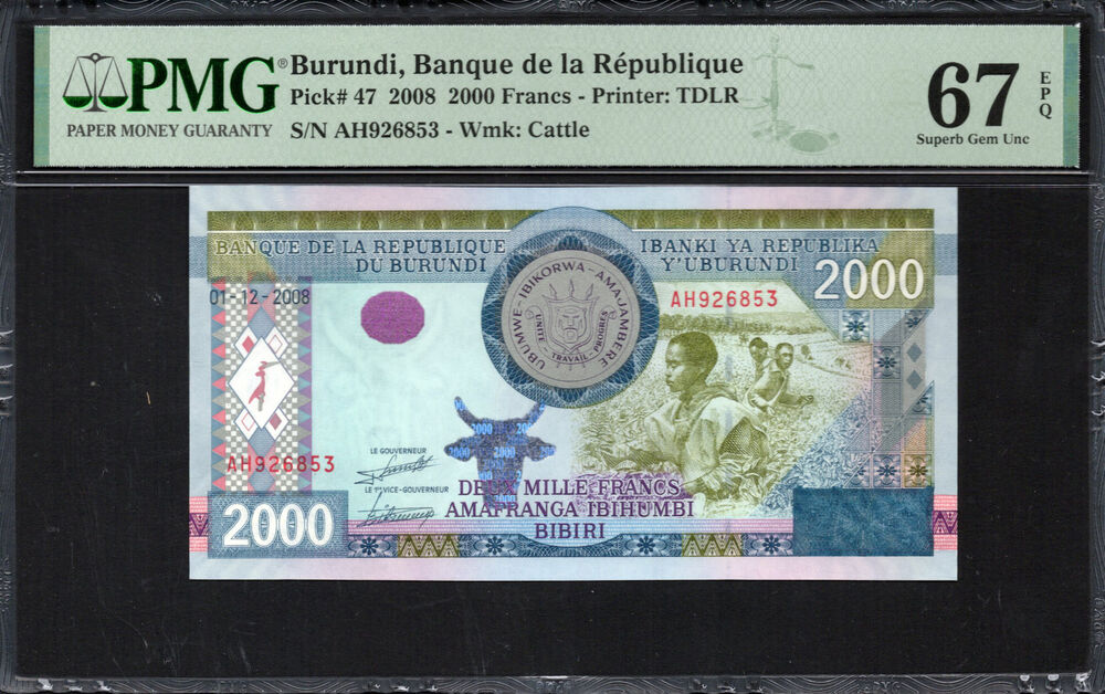 Burundi -  2000 Francs 2008 - Pick # 47 - PMG 67 EPQ