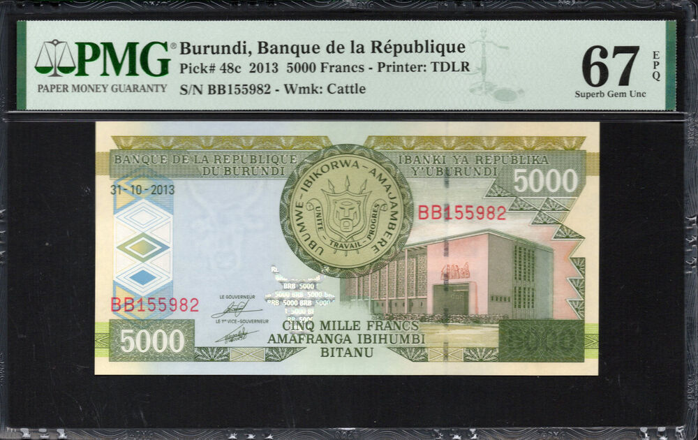 Burundi -  5000 Francs 2013 - Pick # 48c - PMG 67 EPQ