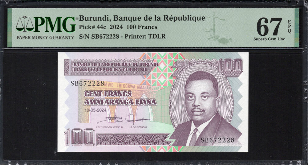 Burundi -  100 Francs 2024 - Pick # 44c - PMG 67 EPQ