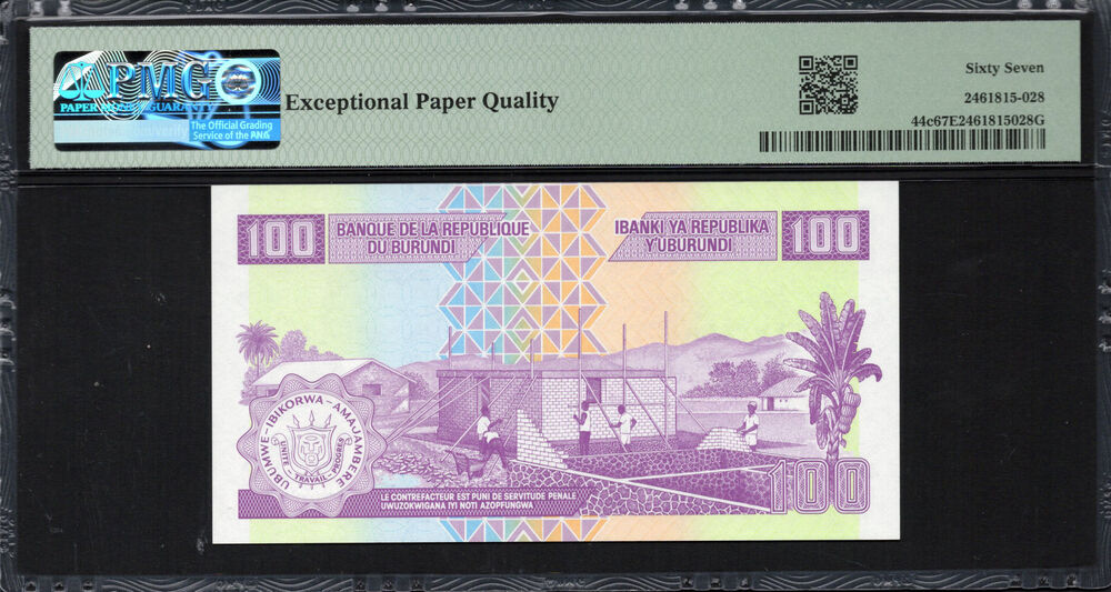 Burundi -  100 Francs 2024 - Pick # 44c - PMG 67 EPQ