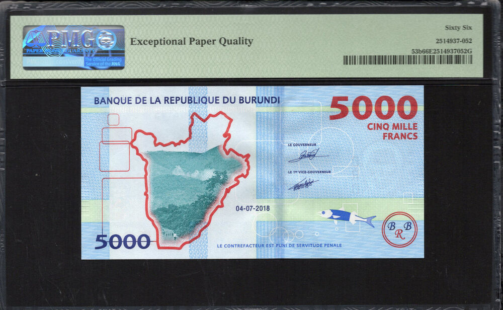 Burundi -  5000 Francs 2018 - Pick # 53b - PMG 66 EPQ