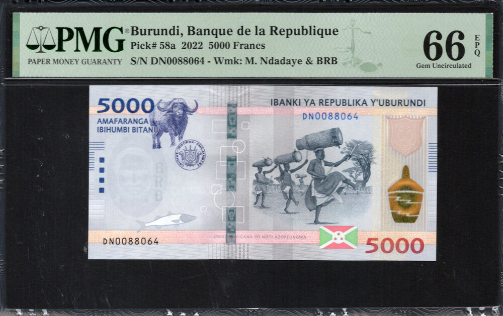 Burundi -  5000 Francs 2022 - Pick # 58a - PMG 66 EPQ