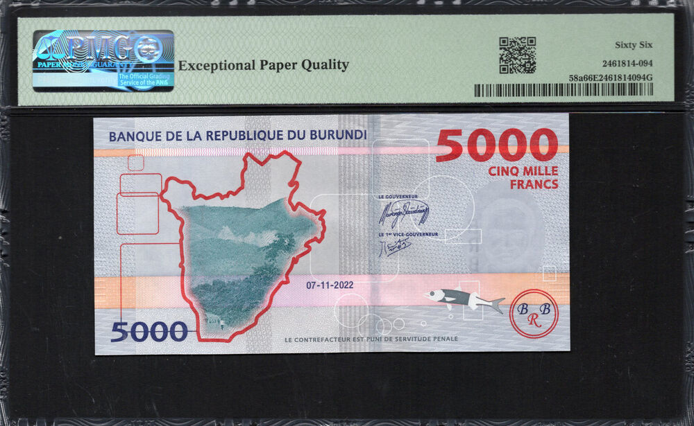 Burundi -  5000 Francs 2022 - Pick # 58a - PMG 66 EPQ