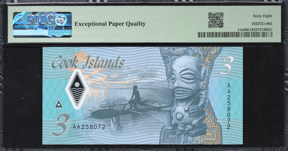 Cook Islands -  3 Dollars 2021 - Pick # 11a - PMG 68 EPQ