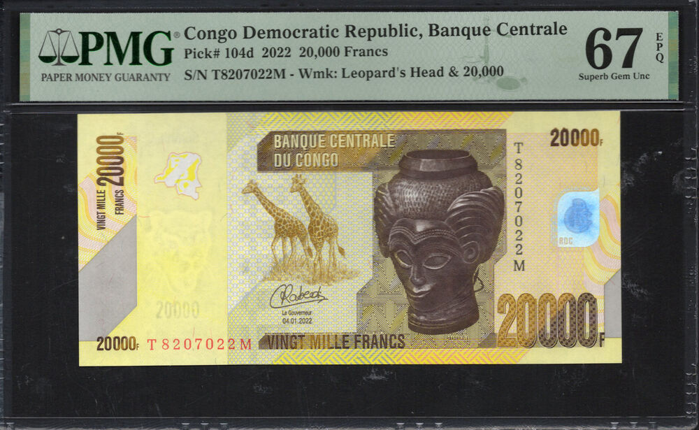 Congo Democratic Republic - 20.000 Francs 2022 - Pick # 104d - PMG 67 EPQ