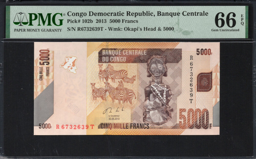 Congo Democratic Republic -  5000 Francs 2013 - Pick # 102b - PMG 66 EPQ