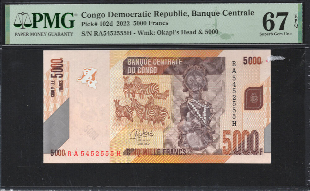 Congo Democratic Republic - 5000 Francs 2022 - Pick # 102d - PMG 67 EPQ