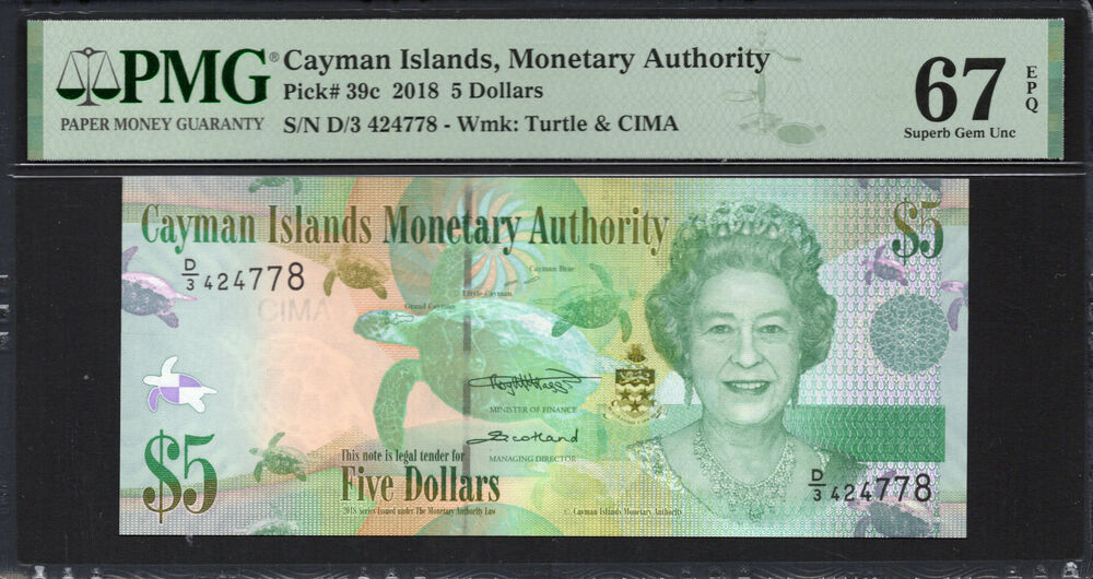 Cayman Islands -  5 Dollars 2018 - Pick # 39c - PMG 67 EPQ