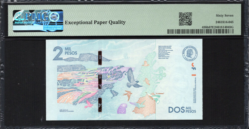 Colombia -  2000 Pesos 2022 - Pick # 458h - PMG 67 EPQ