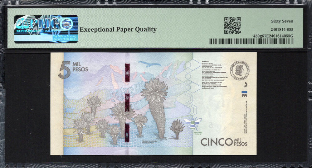 Colombia -  5000 Pesos 2022 - Pick # 459g - PMG 67 EPQ