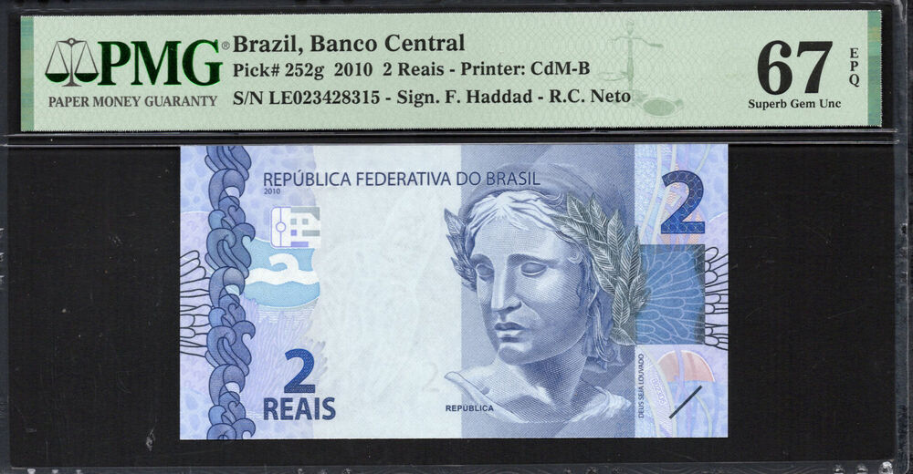 Brazil -  2 Reais 2010 - Pick # 252g - PMG 67 EPQ