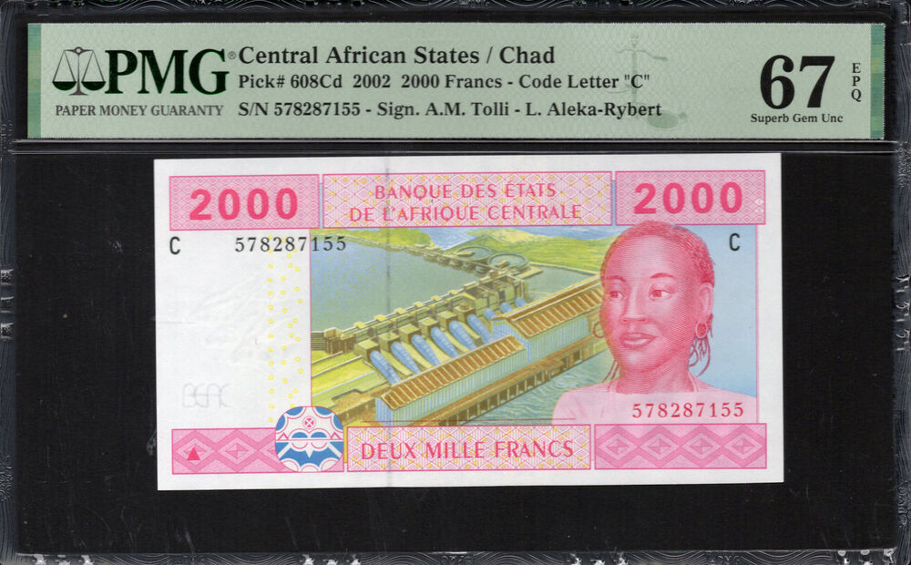 Chad -  2000 Francs 2002 - Pick # 608Cd - PMG 67 EPQ