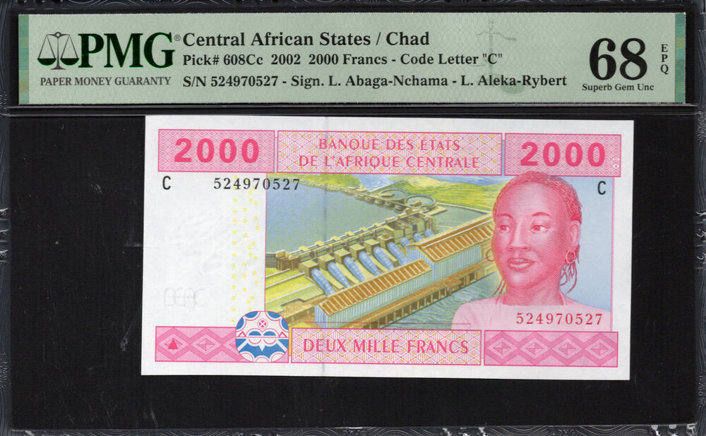 Chad -  2000 Francs 2002 - Pick # 608Cc - PMG 68 EPQ