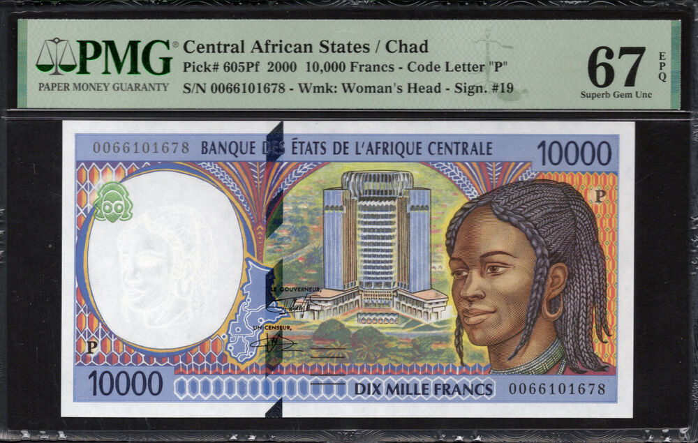 Chad -  10.000 Francs 2000 - Pick # 605Pf - PMG 67 EPQ