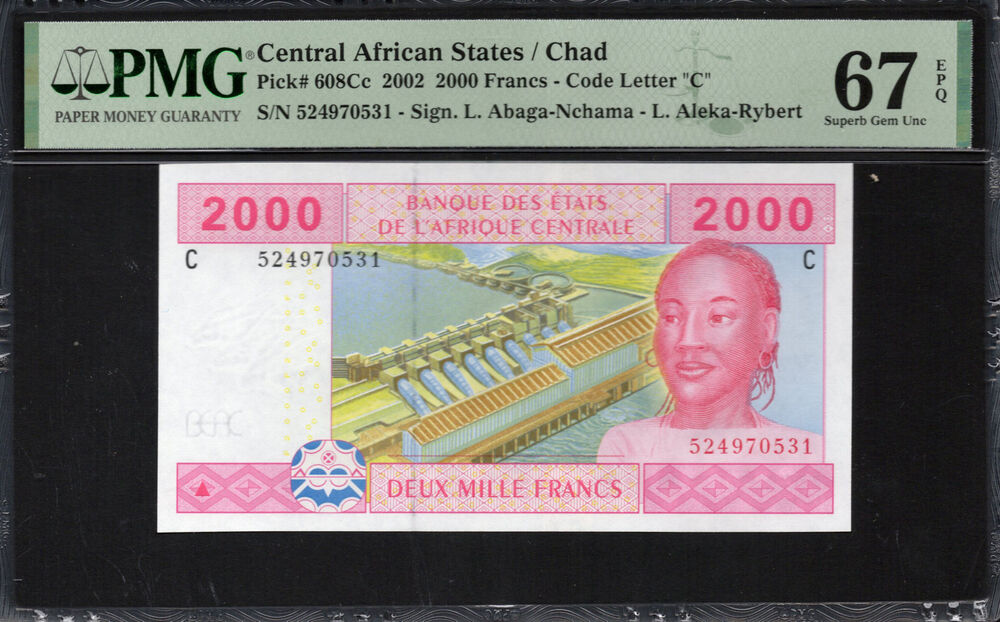 Chad -  2000 Francs 2002 - Pick # 608Cc - PMG 67 EPQ
