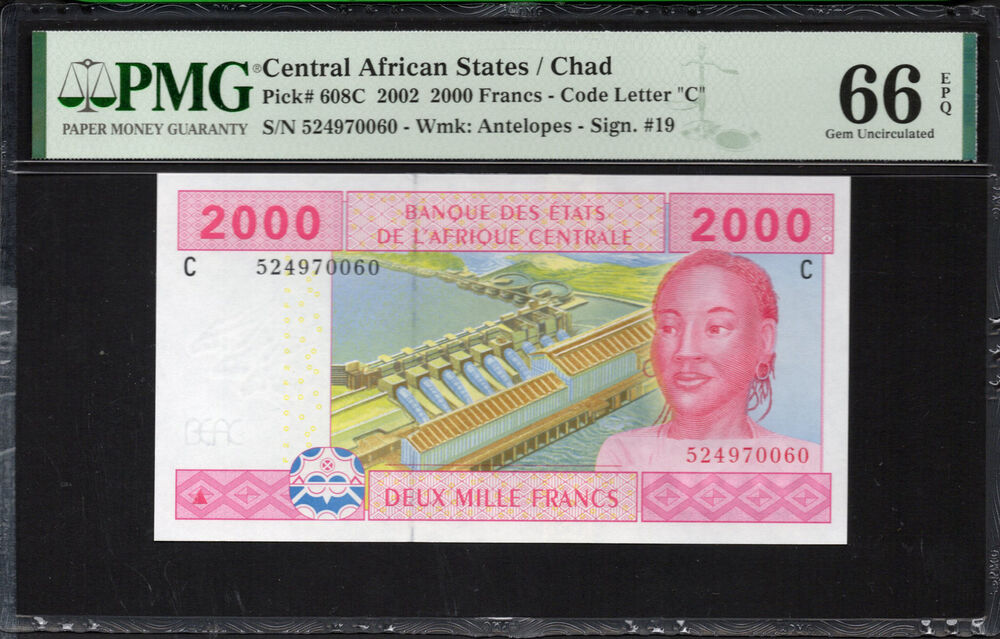 Chad -  2000 Francs 2002 - Pick # 608C - PMG 66 EPQ