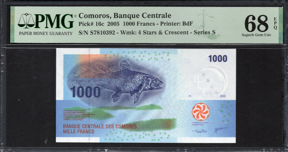 Comoros -  1000 Francs 2005 - Pick # 16c - PMG 68 EPQ