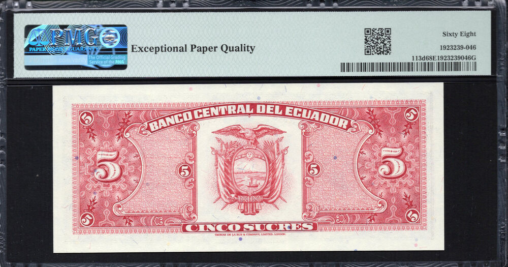 Ecuador -  5 Sucres 1983 - Pick # 113d - PMG 68 EPQ