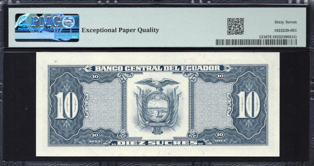 Ecuador -  10 Sucres 1986 - Pick # 121 - PMG 67 EPQ