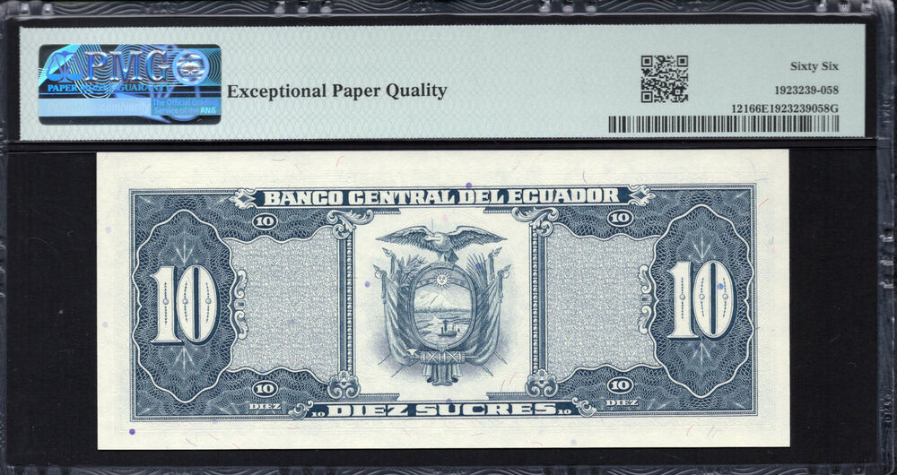 Ecuador -  10 Sucres 1986 - Pick # 121 - PMG 66 EPQ