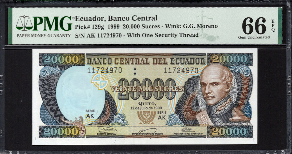 Ecuador -  20.000 Sucres 1999 - Pick # 129g - PMG 66 EPQ