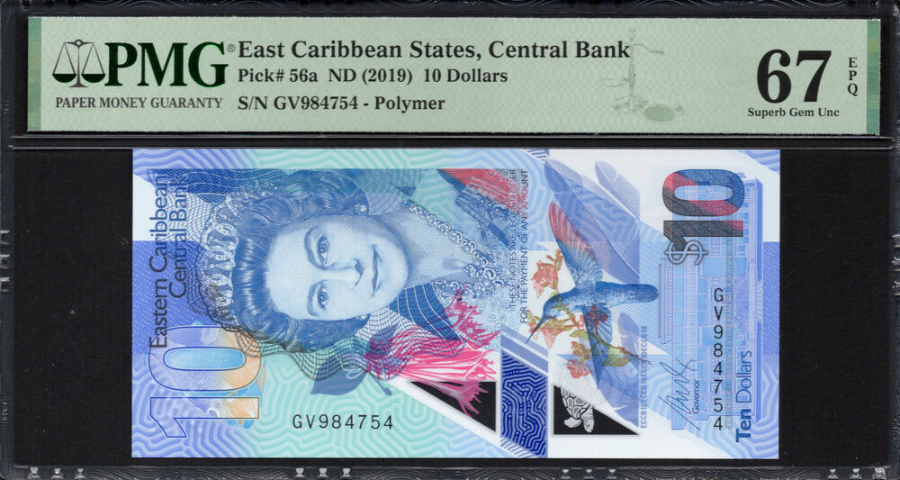 East Caribbean State -  10 Dollars 2019 - Pick # 56a - PMG 67 EPQ