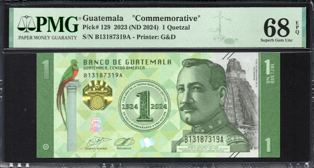 Guatemala -  1 Quetzal 2023 - Pick # 129 - PMG 68 EPQ