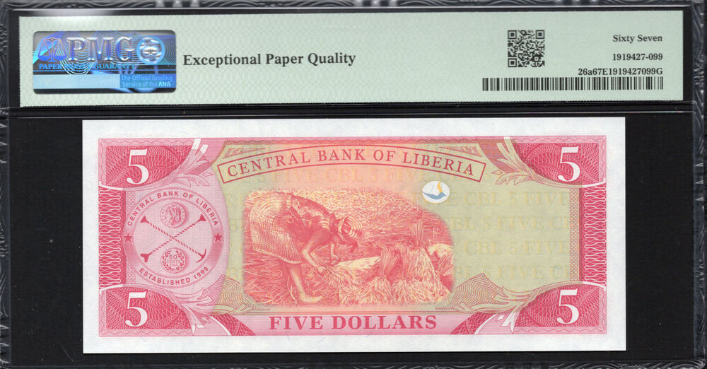 Liberia -  5 Dollars 2003 - Pick # 26a - PMG 67 EPQ