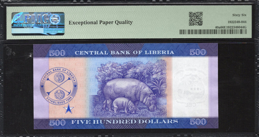 Liberia -  500 Dollars 2022 - Pick # 40a - PMG 66 EPQ