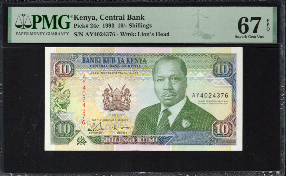 Kenya -  10 Shillings 1993 - Pick # 24e - PMG 67 EPQ