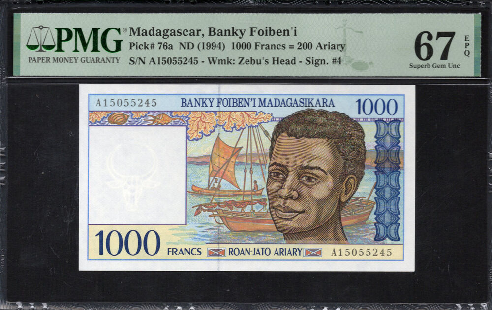 Madagascar -  1000 Francs 1994 - Pick # 76a - PMG 67 EPQ