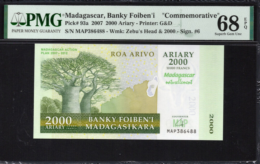 Madagascar -  2000 Ariary 2007 - Pick # 93a - PMG 68 EPQ