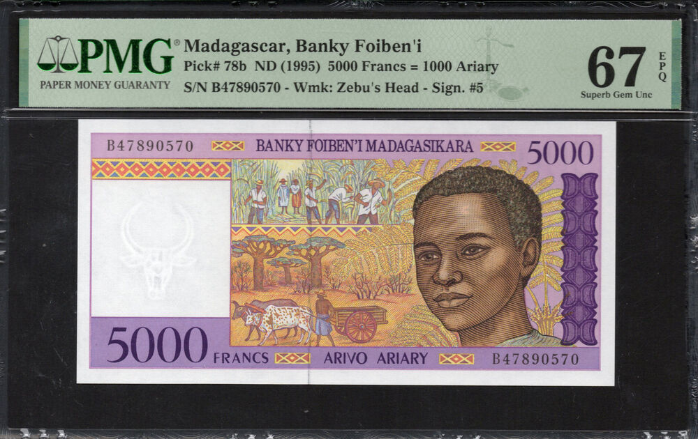 Madagascar -  5000 Francs 1995 - Pick # 78b - PMG 67 EPQ