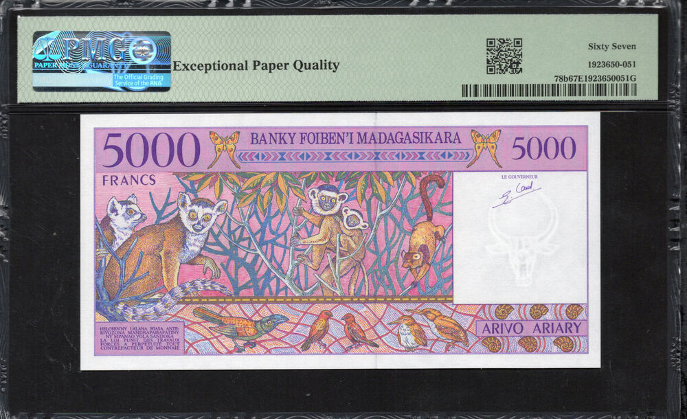 Madagascar -  5000 Francs 1995 - Pick # 78b - PMG 67 EPQ