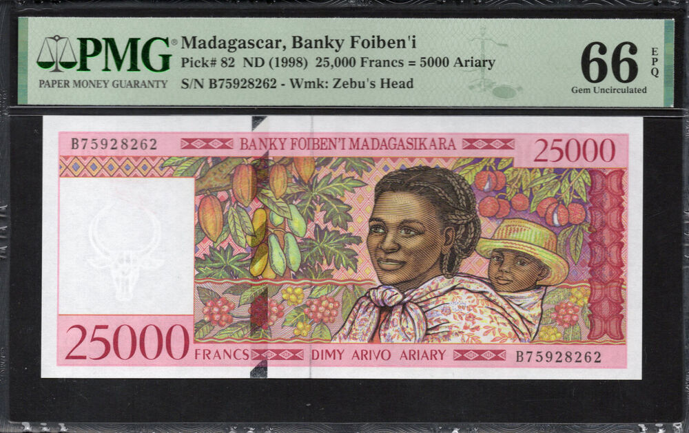 Madagascar -  25.000 Francs 1998 - Pick # 82 - PMG 66 EPQ