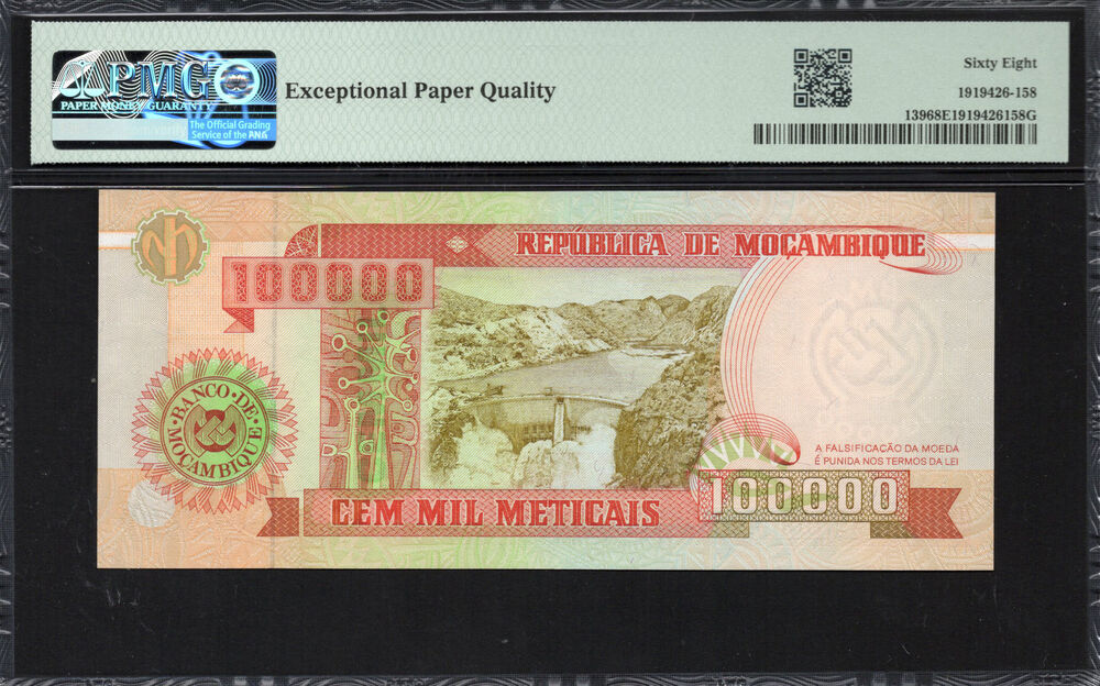 Mozambique -  100.000 Meticais 1993 - Pick # 139 - PMG 68 EPQ