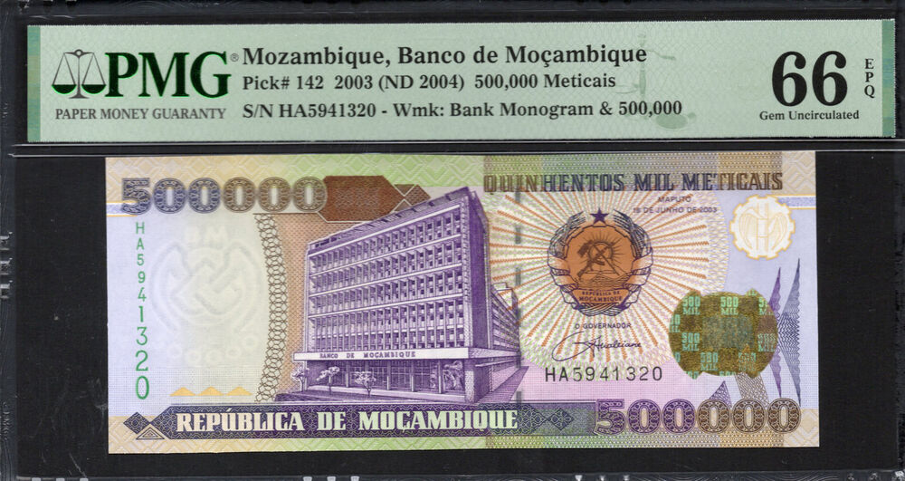 Mozambique -  500.000 Meticais 2003 - Pick # 142 - PMG 66 EPQ