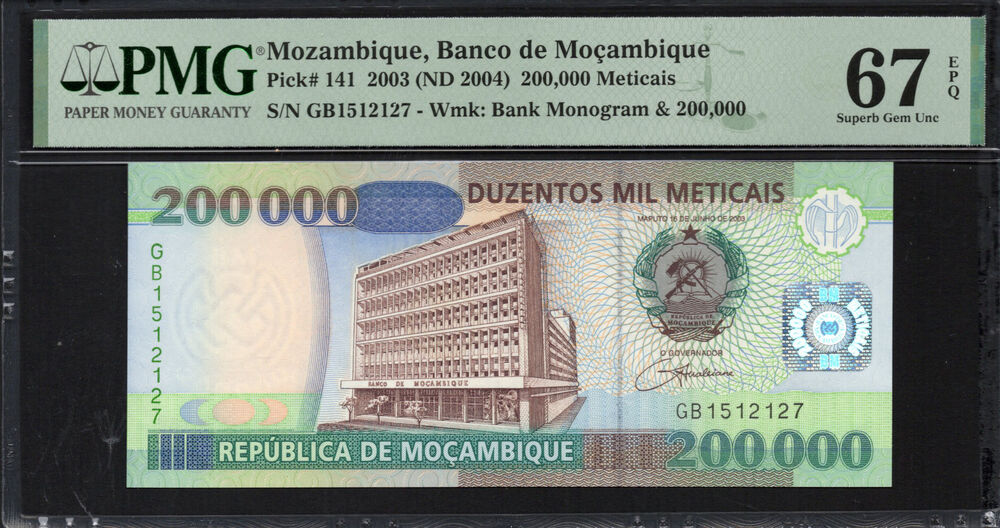 Mozambique -  200.000 Meticais 2003 - Pick # 141 - PMG 67 EPQ