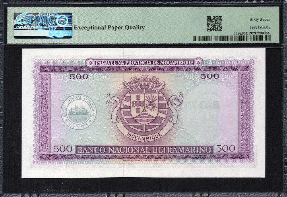 Mozambique -  500 Escudos 1967 - Pick # 118a - PMG 67 EPQ