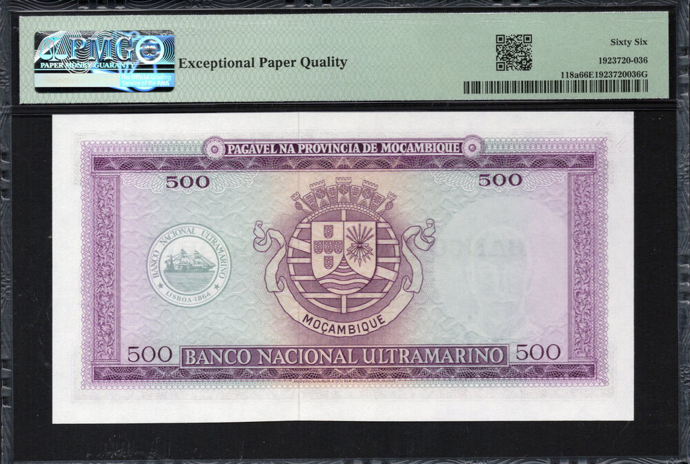 Mozambique -  500 Escudos 1967 - Pick # 118a - PMG 66 EPQ