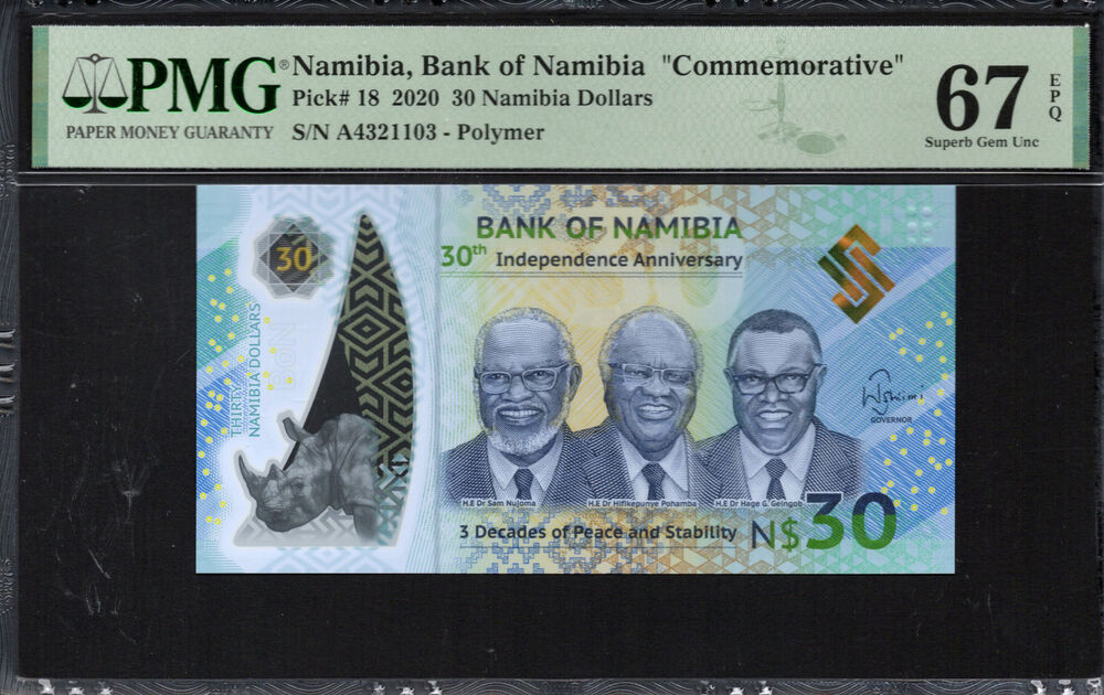 Namibia -  30 Namibia Dollars 2020 - Pick # 18 - PMG 67 EPQ