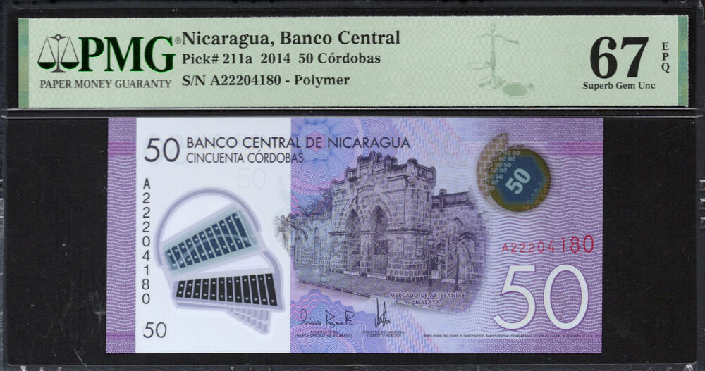 Nicaragua -  50 Córdobas 2014 - Pick # 211a - PMG 67 EPQ