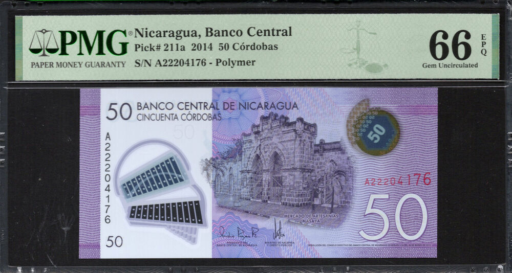 Nicaragua -  50 Córdobas 2014 - Pick # 211a - PMG 66 EPQ