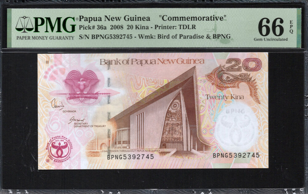 Papua New Guinea -  20 Kina 2008 - Pick # 36a - PMG 66 EPQ