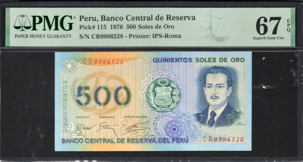Peru -  500 Soles de Oro 1976 - Pick # 115 - PMG 67 EPQ