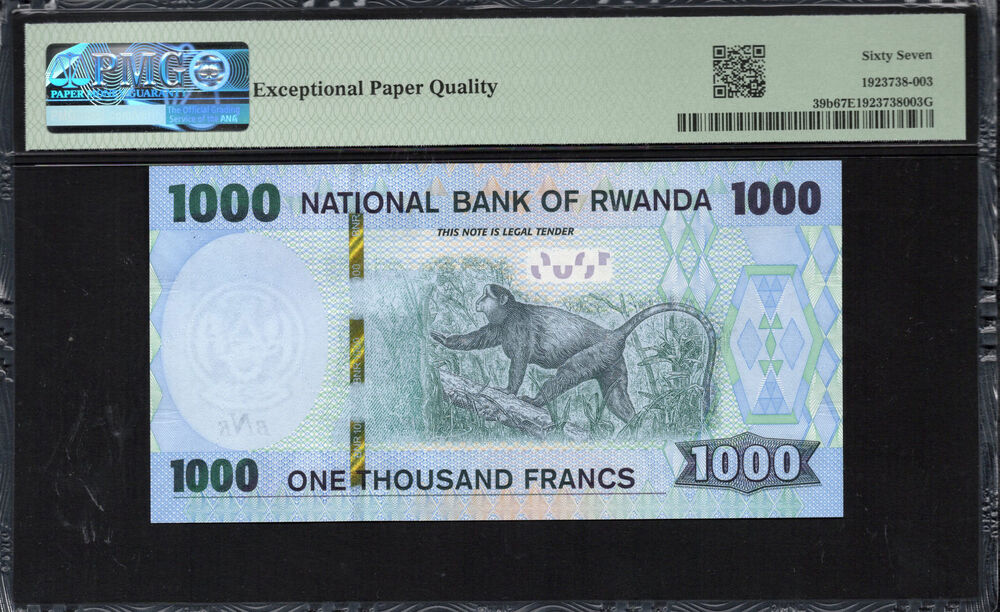 Rwanda -  1000 Francs 2019 - Pick # 39b - PMG 67 EPQ
