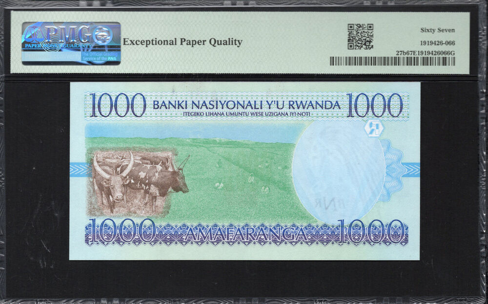 Rwanda -  1000 Francs 1998 - Pick # 27b - PMG 67 EPQ