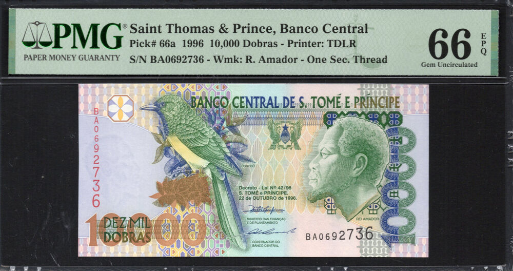 Sao Tome and Principe -  10.000 Dobras 1996 - Pick # 66a - PMG 66 EPQ